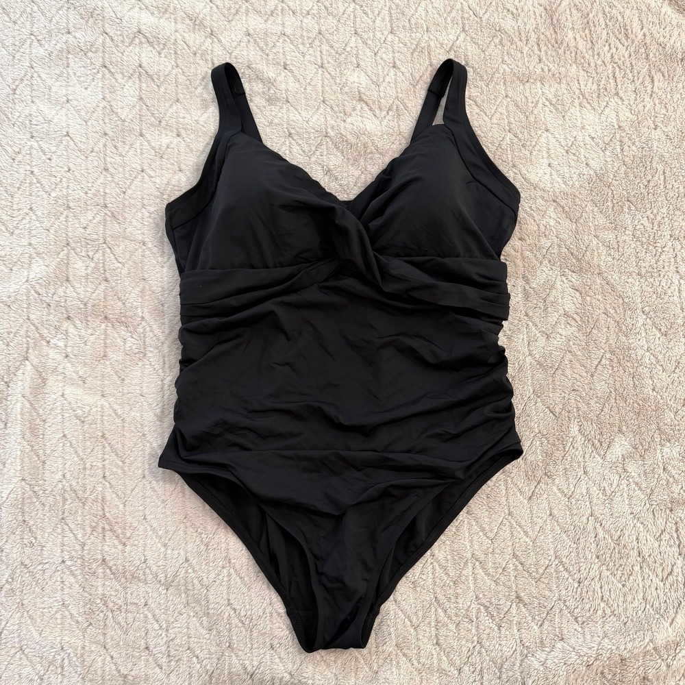 Lands End Womens Black Ruched Twist Front One Piece Swimsuit Size 1X